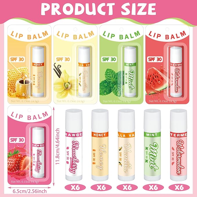 30 Pack Lip Balms SPF 30 Bulk Sunscreen Lip Balms Party Gifts Favors Lip Sunscreen Care with Vitamin E Wedding Bridal Shower Favors Baby Shower Gifts for Outdoor Travel Beach-VivaGrace Women