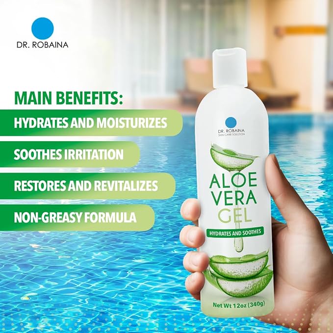Dr. Robaina Natural Aloe Vera Gel with Emu Oil – Hydrating & Soothing Daily Skin Care for Dry Skin, Sun-Exposed Comfort & Irritation Relief – Non-Greasy, Quick-Absorbing – 12 oz | Made in USA-VivaGrace Women