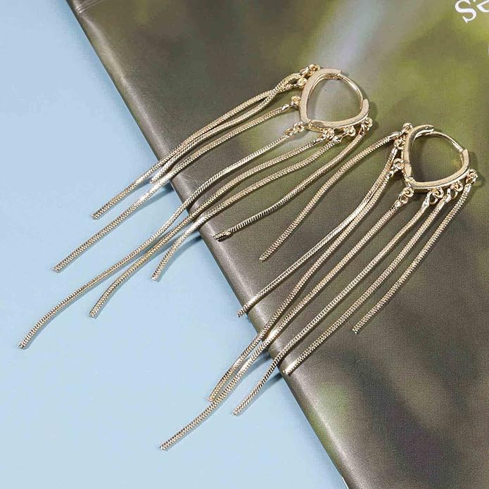Boho Long Tassel Chain Earrings Fringe Drop Dangle Earrings Gold Dangling Chain Tassel Earrings Vintage Statement Earrings Jewelry for Women and Girls Gifts-VivaGrace Women