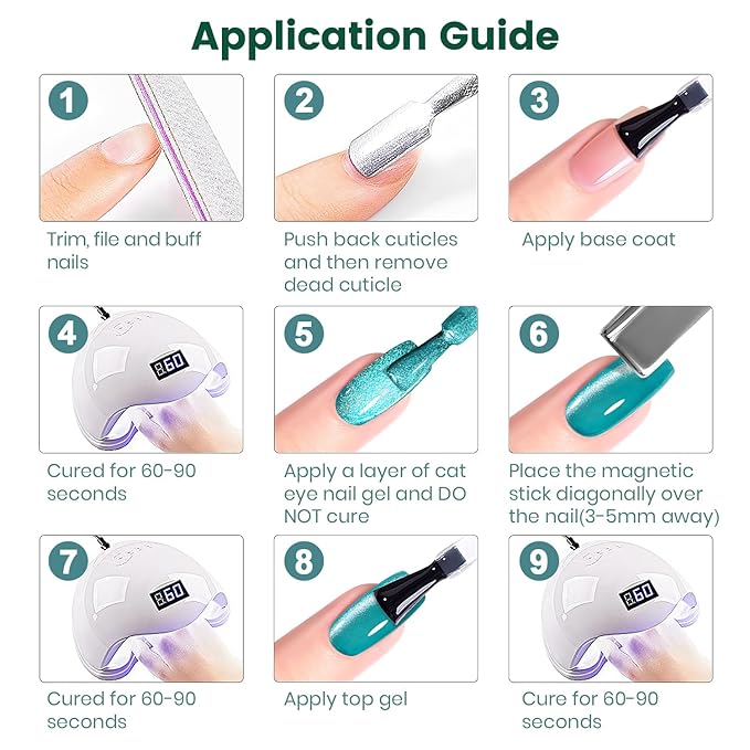 RARJSM Neon Diamond Cat Eye Gel Nail Polish Set 6 Colors Velvet Silver Glitter Bright Green Lake Blue Red Rose Purple Gel Polish with Magnet Stick UV LED Curing Requires Soak Off Home Salon Diy-VivaGrace Women