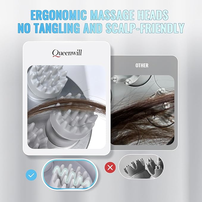 Electric Scalp Massager, Cordless Hair Scalp Massager Portable with 4 Vibration Comb for Hair Growth, Deep Cleansing and Stress Relaxation