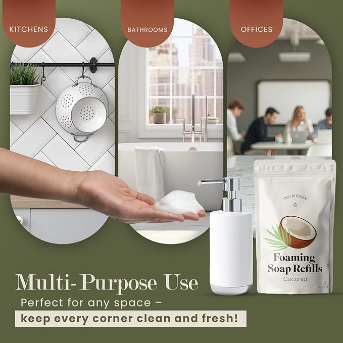 Foaming Hand Soap Refills – Rich, Moisturizing Lather in Coconut Scent, Works with Dispensers, 10 count