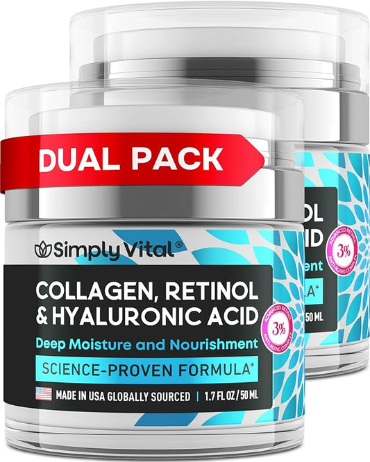 SimplyVital Collagen Face Moisturizer - Anti-Aging Retinol Cream for Face, Neck & Décolleté with Hyaluronic Acid - Made in USA, Daily Moisturizer Face Cream, 2-Pack-VivaGrace Women