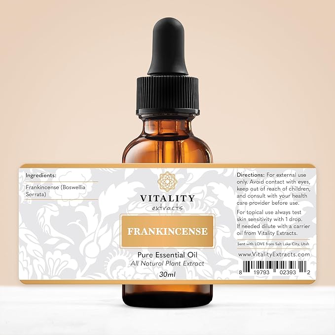 Vitality Extracts Frankincense Essential Oil - 30ml, Boswellia Serrata, Aromatherapy, Skin Care, Natural Calm, Stress Relief, Yoga, Comfort-VivaGrace Women