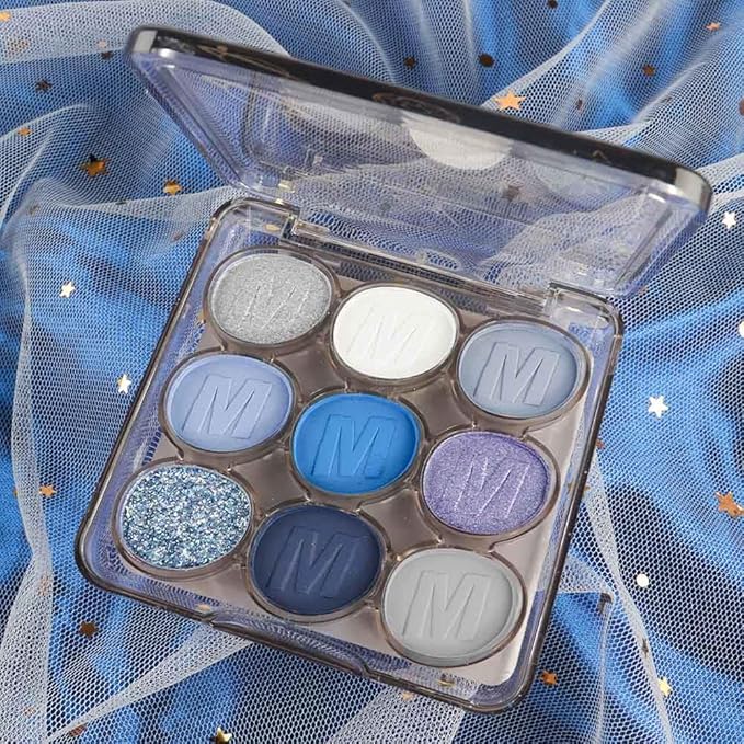 9 Colors Blue Silver Matte Shimmer Eyeshadow Palette for Eye Makeup,High Pigmented White Gray Eye Shadow Primers Powder Palet de sombras de ojos-VivaGrace Women