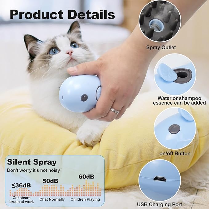 Cat Steam Brush for Shedding, Cat Grooming Brush With Steam, Rechargeable Steam Pet Brush for Dog And Cat, Steamy Cat Brush 3 In1, Self Cleaning Steam Brush for Massage,Clean and Removing Loose Hair-VivaGrace Women