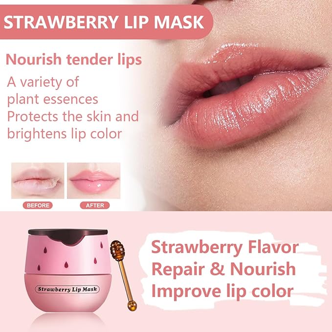 Strawberry Lip Balm Sleeping Lip Mask, Lip Balm with Stick, Lip Scrubs Exfoliator, Day & Night Lip Care - Hydrate Repair Prevent Dry (Strawberry)-VivaGrace Women