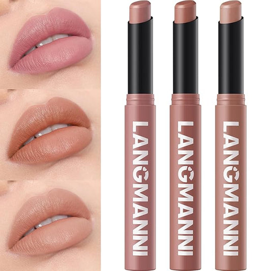 Jolilab 3Pcs Velvet Matte Lipstick Nude Matte Soft Dark Color Stick High Pigmented Long-Lasting Waterproof Lip Stick Lip Balm Beauty Cosmetics Gift for Girls and Women(01#+02#+03#-VivaGrace Women