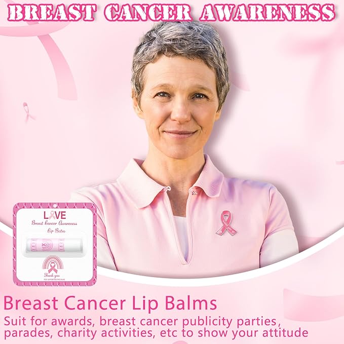 30 Pack Breast Cancer Awareness Favors Bulk Lip Balms Gifts Pink Ribbon Lip Balms Favors Breast Cancer Awareness Month Accessories Support Party Items Decorations for Women Men Survivors-VivaGrace Women