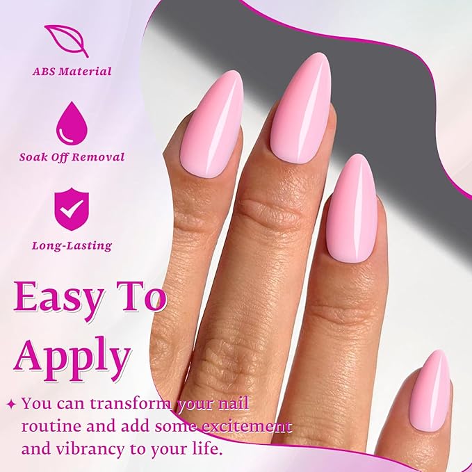 LoveOurHome 240pc Medium Almond Press on Nails Colored Pink Fake Nail Tips Full Cover Artificial Fingernail French Stiletto Manicure with Adhesive Tabs for Women Girls