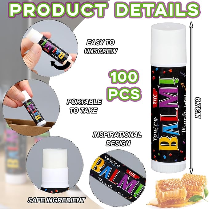 Dunzy 100 Pack Employee Appreciation Gifts Bulk Lip Balms Favors Bulk Small Thank You Gifts Team Appreciation Inspirational Gifts for Women Men Coworkers Staff Teachers Nurses Team-VivaGrace Women