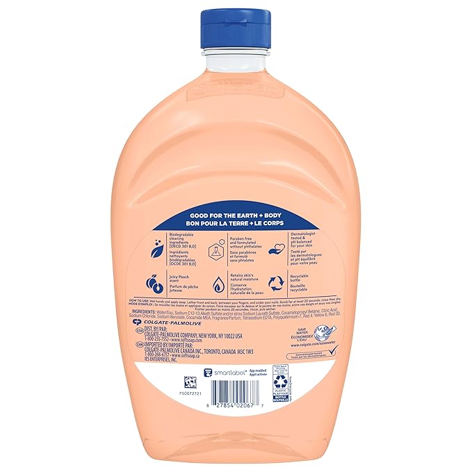 Softsoap Juicy Peach Liquid Hand Soap, Kitchen and Bathroom Hand Soap, Rich Fruity Scent, 50 fl oz Refill Bottle