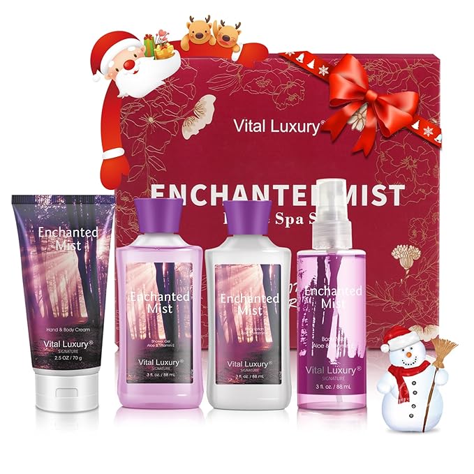 Bath & Body Kit, 3 Fl Oz, Ideal Skincare Gift Home Spa Set, Includes Body Lotion, Shower Gel, Body Cream, and Fragrance Mist,Birthday Mother's Valentine's Day Gifts(Enchanted Mist)-VivaGrace Women