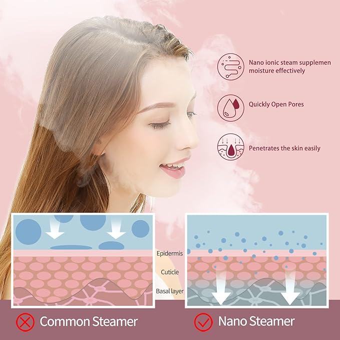 Newbealer 2in1 Facial Steamer, Hot Mist Facial Aromatherapy Humidifier Atomizer, Large Face Steamer Unclogs Pores Sinuses Moisturizing, Home Sauna Spa with Eyebrow Set (Red, 170ml)-VivaGrace Women