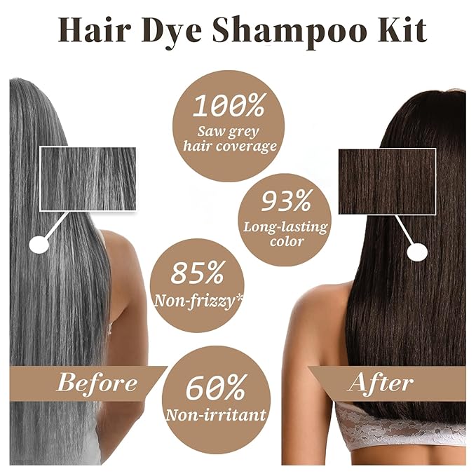 Dark Coffee Hair Dye Shampoo 3-in-1, 100% Gray Hair Coverage in Minutes, Instant Brown Shampoo Hair Dye, Herbal Hair Color Shampoo for Women & Men, Coloring Shampoo for Dyeing Gray, 16.9 Fl Oz-VivaGrace Women