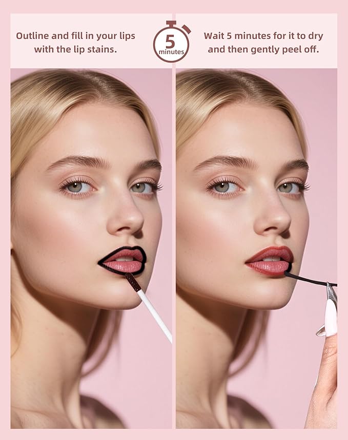KIMUSE Peel Off Lip Stain, Long Lasting Lip Stain Peel Off with Tweezer, Waterproof Lip Liner Stain, Transfer-Proof, Highly Pigmented Color, Matte Finish-VivaGrace Women