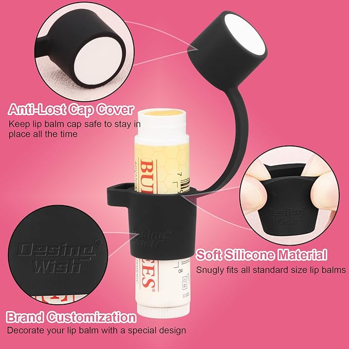 Desing Wish Silicone Lip Balm Holder with Silicone Zipper Pouch, Portable Lip Balm Keychain Sleeve - Silicone Storage Bag for Lip Balms/Small Cosmetics/Earphones/Keys - Black-VivaGrace Women