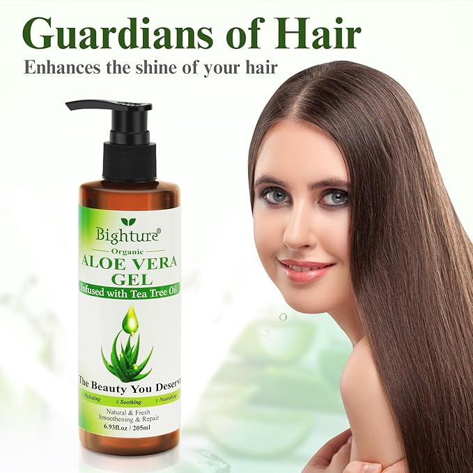 Organic Aloe Vera Gel with Tea Tree Oil for Face & Body, Freshly-cut Aloe Vera Gel Ideal for Skin, Scalp, & Hair Hydration, Calming Moisturizer for Soothing After Sun Care Relief, 6.93 oz-VivaGrace Women