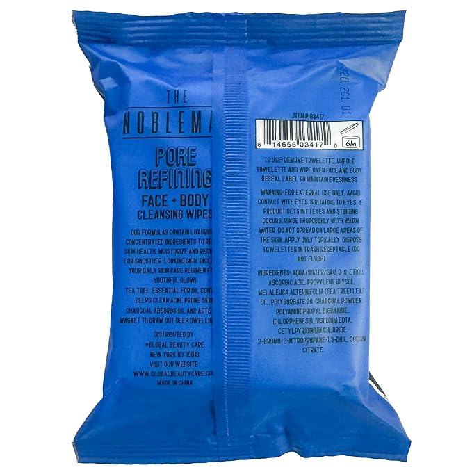 Global Beauty Care The Nobleman Pore Refining Face + Body Cleansing Wipes, 120 Count, Tea Tree & Charcoal