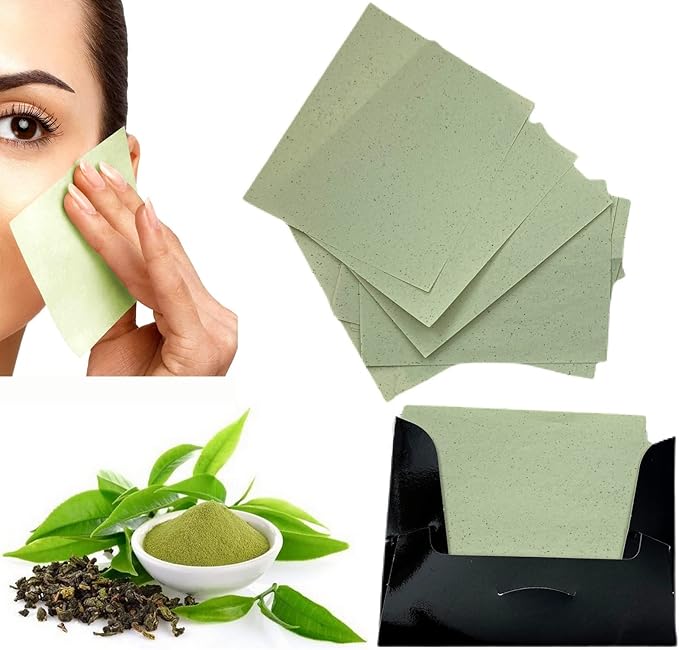 2 Pks GREEN TEA INFUSED Soothing Natural Abaca Blotting Paper - 100 Oil Blotting Sheets - Makeup Friendly UNISEX Oily Skin Shine Blotter Photography Zoom Meetings Travel Gym School - MADE IN TAIWAN-VivaGrace Women