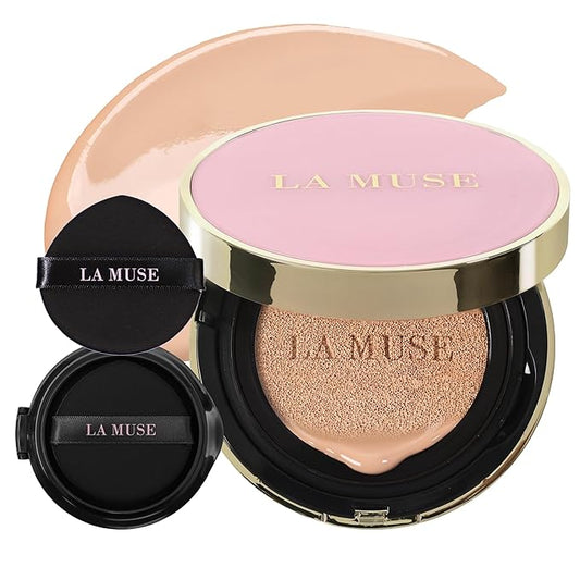 LA MUSE Complexion Correcting-Korean Cushion Foundation(2 Packs) | No Makeup Look, Daily Korean Makeup Foundation, Comfortable Wear | Natural Tone-Up Effect, Light to Medium Tones | For All Skin Types-VivaGrace Women