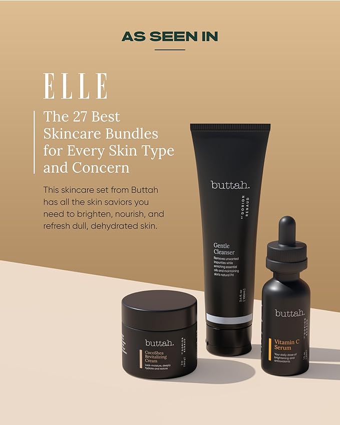 Buttah Skin Transforming Kit for Melanin Rich Skin | CocoShea Revitalizing Cream 2 oz | Vitamin C Serum 1 oz | Buttah Cleanser 3.4 oz | Black Owned Skincare-VivaGrace Women