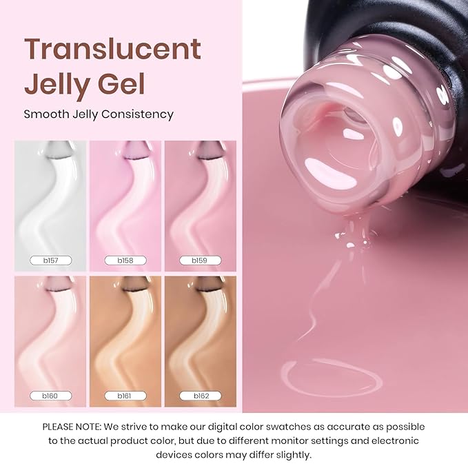 Beetles Jelly Gel Nail Polish Set, 6 Colors Milky White Nude Pink Sheer Brown Gel Polish Kit Nail Concealer Translucent Effect Soak Off Uv French Nail Art Gift for Women Ultimate Monochrome Collection-VivaGrace Women