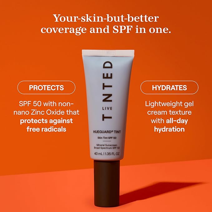 Live Tinted Hueguard Skin Tint SPF 50 - Tinted Mineral Sunscreen with Light-Medium Buildable Coverage With a Hydrating and Radiant Finish - Water and Sweat Resistant, 1.35 fl oz - Shade 01-VivaGrace Women