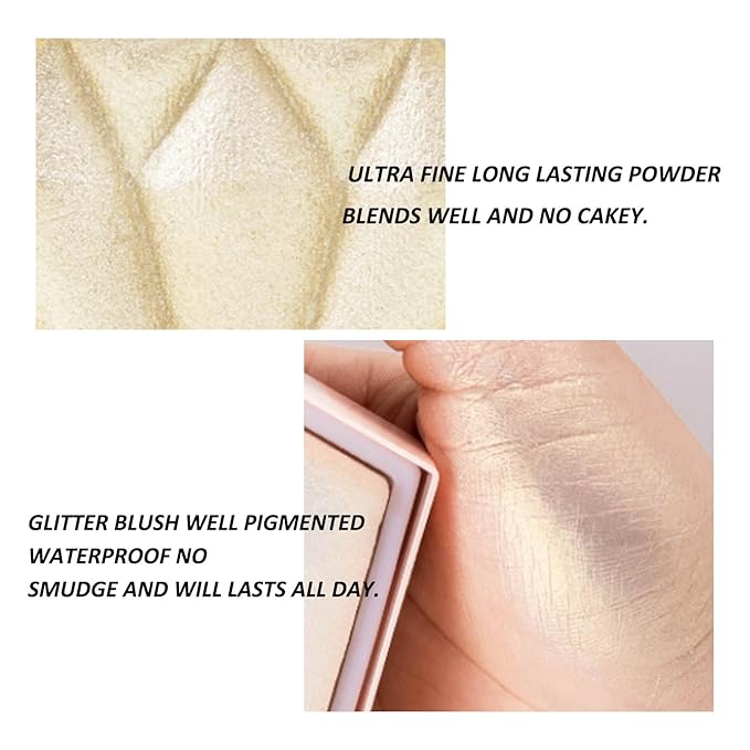 Boobeen Highlighter Makeup Palette, Baked Highlighter Bronzer Powder Palette, Shimmer Illuminator Contour Highlighter Powder for Face, Pearl Shine Shades Waterproof Long Lasting-VivaGrace Women