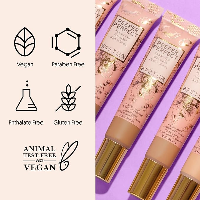 Winky Lux Peeper Perfect Under Eye Concealer, Makeup & Eye Brightener, Full Coverage Concealer for Dark Circles, Color Corrector & Eye Primer, With Collagen, Hyaluronic Acid & Vitamin E (Light)-VivaGrace Women