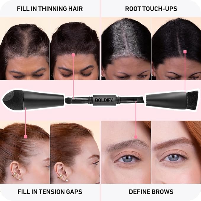 BOLDIFY Four Ended Hairline Powder Brush - Precision Hair Makeup Brush Set with Sponge Tip for Seamless Blending - Ideal as a Hair Concealer/Contour, Root Touch Up-VivaGrace Women