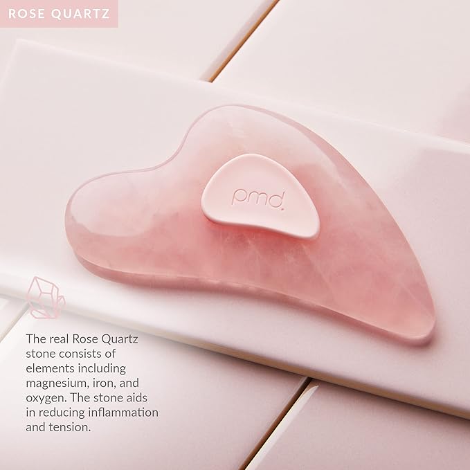 PMD Beauty Gua Sha Facial Tools - Massaging, Sculpting and Depuffing Guasha Tool for Face with Rose Quartz and Silicone Grip - Reduce Tension & Inflammation-VivaGrace Women