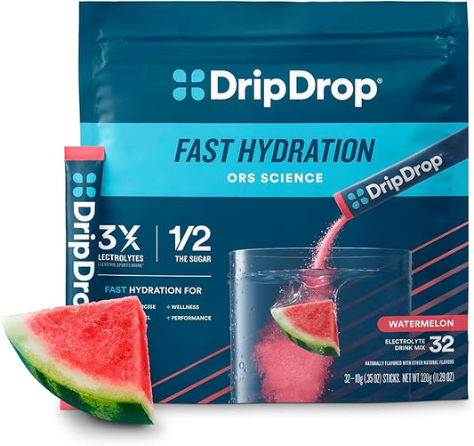 DripDrop Hydration Packets - Watermelon - Single Serve Electrolytes Powder Drink Mix - Non-GMO, Gluten Free, Vegan - 32 Sticks-VivaGrace Women