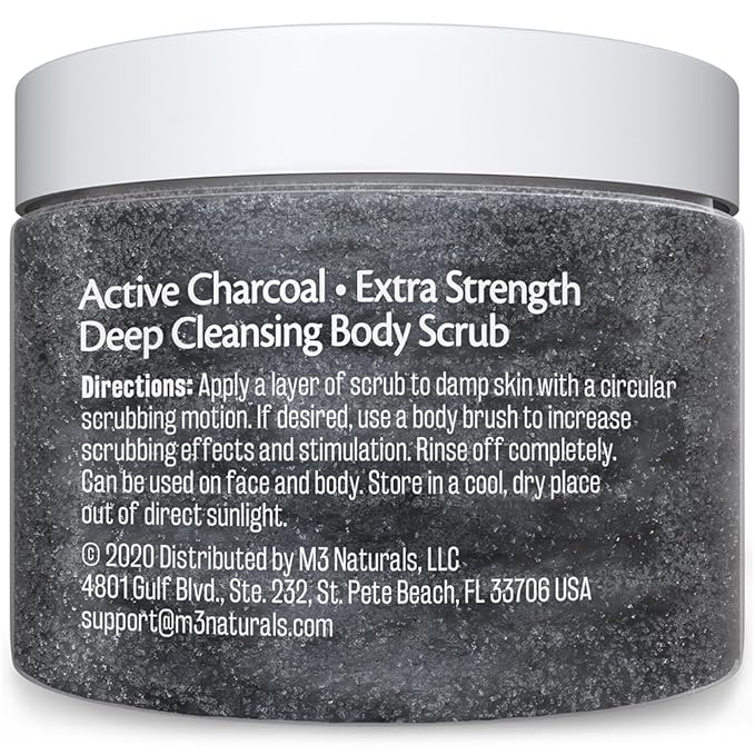 Exfoliating Charcoal Scrub with Collagen & Stem Cells – Salt Scrub for Body Toning, Cellulite, Armpit Detox, and Skin Smoothing for Face, Feet, and Body by M3 Naturals.-VivaGrace Women