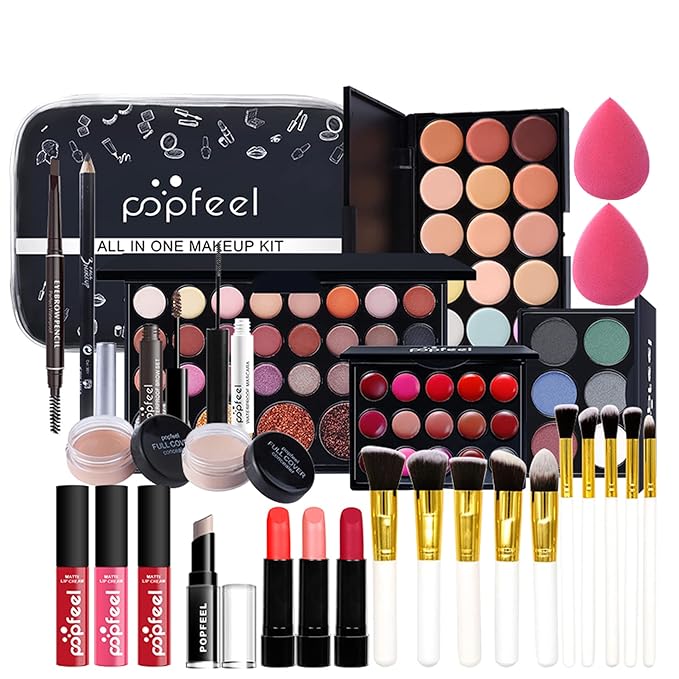 All-in-one Makeup Set for Beginners or Pros, Cosmetic-Gift for Women -Include Makeup Brush Set, Eyeshadow Palette, Powder puffs, Eyebrow Pencil, Mascara, Concealer, Lip Gloss Set -03B-VivaGrace Women