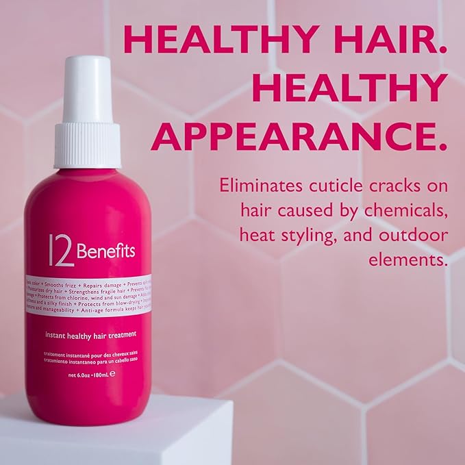 12 Benefits Leave-In Conditioner Spray – Instant Healthy Hair Treatment, Anti-Frizz, Detangles, Strengthens & Repairs, Heat Protection with Quaternium 39 & Silk Fibre Protein, 6 Fl Oz-VivaGrace Women