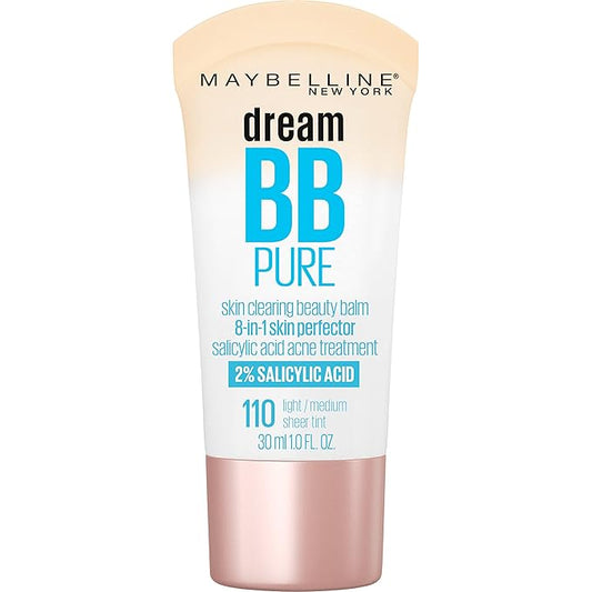 Maybelline Dream Pure Skin Clearing BB Cream, 8-in-1 Skin Perfecting Beauty Balm With 2% Salicylic Acid, Sheer Tint Coverage, Oil-Free, Light/Medium, 1 Count-VivaGrace Women