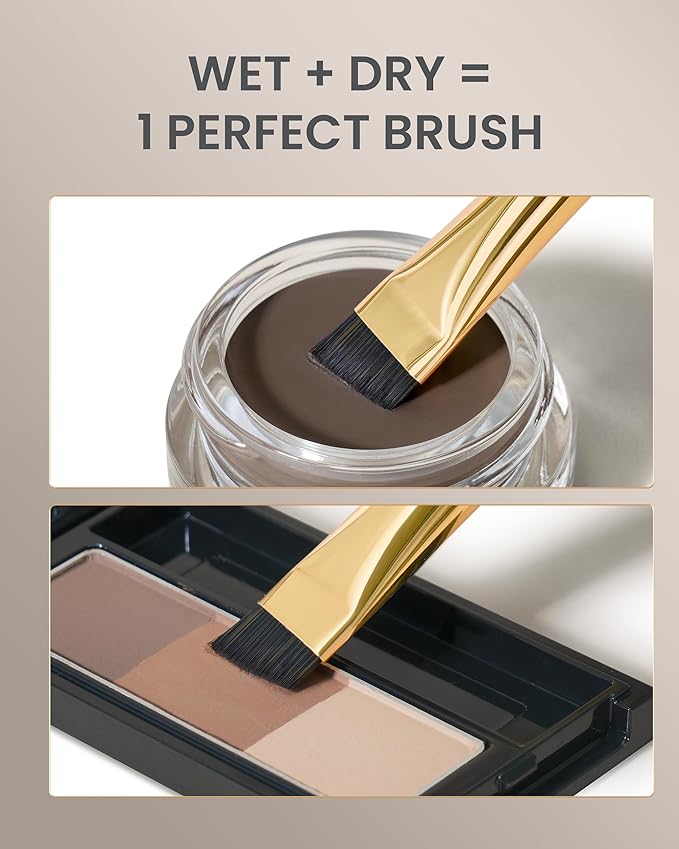 Desert Oak Series MicroBlade Angled Brow Brush - 11mm Ultra-Fine Nylon Bristles for 1mm Hair Strokes, Pomade/Gel/Powder Application, Bubinga & Brass (CM 190)-VivaGrace Women