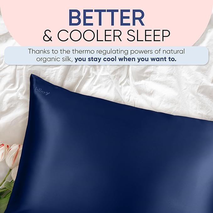 Blissy Silk Pillowcase - 100% Pure Mulberry Silk - 22 Momme 6A High-Grade Fibers - Silk Pillow Cover for Hair & Skin - Regular, Queen & King (Blue, Queen)-VivaGrace Women