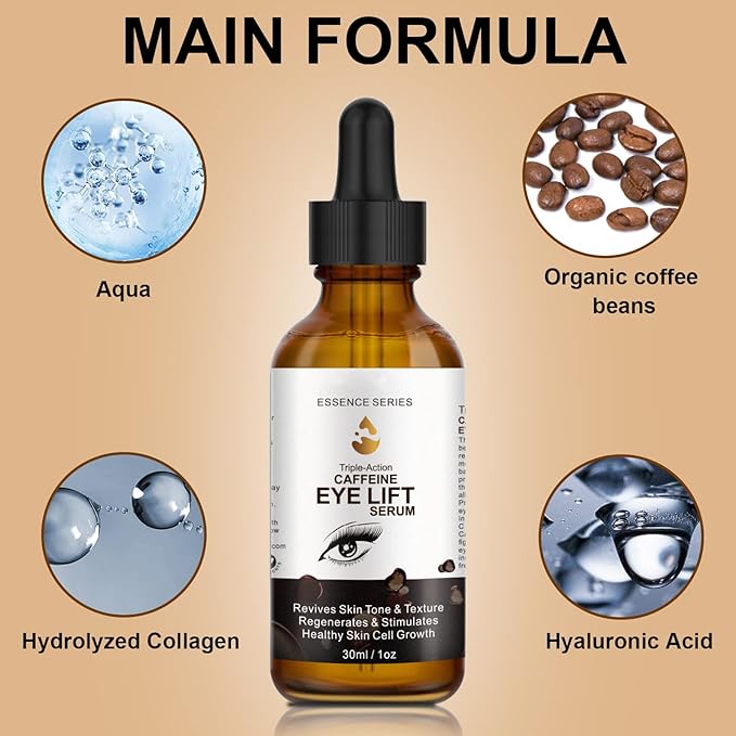 2 PCS Caffeine Eye Serum - Eye Cream for Dark Circles and Puffiness, with EGCG, Ascorbic Acid, Collagen, Caffeine Eye Lift Serum Reduces Under Eye Bags Wrinkles and Fine Lines- 2 oz/60 ml-VivaGrace Women