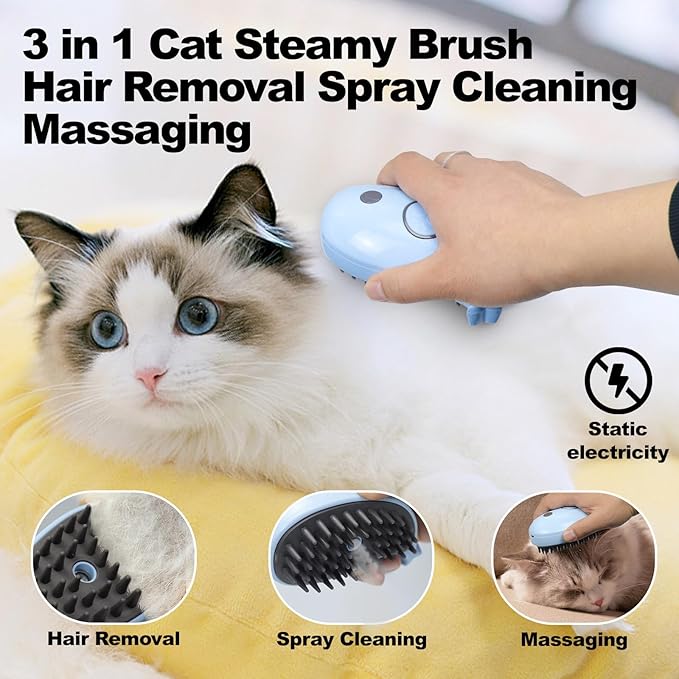 Cat Steam Brush for Shedding, Cat Grooming Brush With Steam, Rechargeable Steam Pet Brush for Dog And Cat, Steamy Cat Brush 3 In1, Self Cleaning Steam Brush for Massage,Clean and Removing Loose Hair-VivaGrace Women