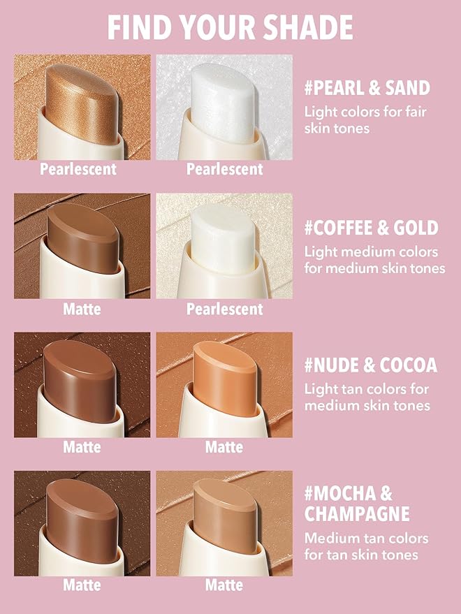 SHEGLAM 2 In 1 Dual Head Cream Contour Highlighter Stick Highly Pigmented Face Bronzer Makeup - Mocha & Champagne-VivaGrace Women