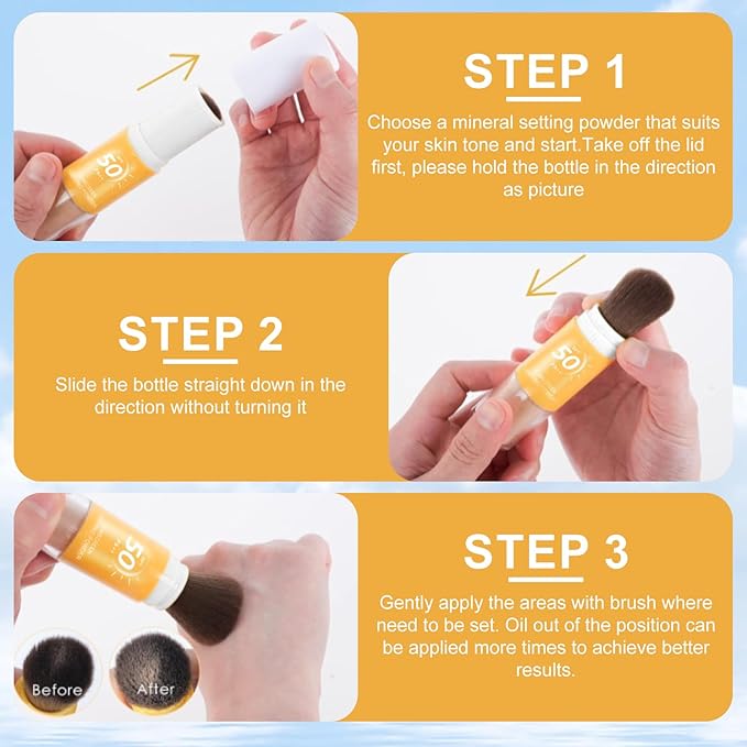 Mineral Sunscreen Setting Powder, SPF 50++ Mineral Setting Powder Sunscreen for Face with Soft Brush Powder Sunscreen for Scalp Matte Face Powder (1PC, 1.02 * 1.02 * 4.29)-VivaGrace Women