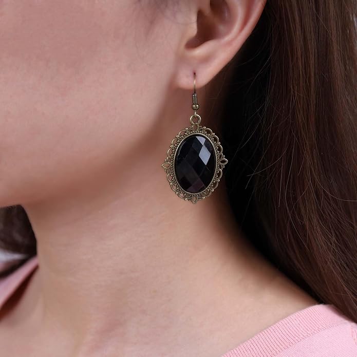 Vintage Black Crystal Drop Earrings Oval Onyx Dangle Earrings Large Onyx Stud Earrings Black Gem Hook Earrings Jewelry for Women and Girls-VivaGrace Women