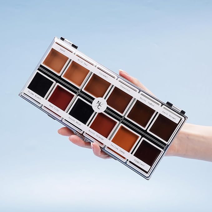 12 Color Dark Flesh Tone Alcohol Activated Makeup Palette for Special Effects - Waterproof Dark Flesh Tone Makeup for Professional Makeup Artists-VivaGrace Women