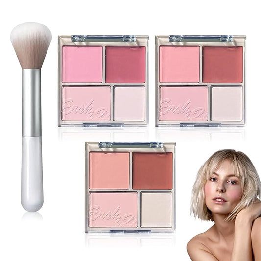 3Pcs 4 Colors Blush Palette,Matte Contour Makeup Blush for Cheeks,Waterproofing Highly Pigmented Face Cheek Blusher with Make Up Brush A1-VivaGrace Women