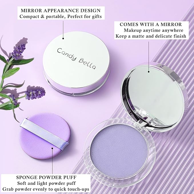 Chillab Lavender Matte Powder, Oil Control Face Pressed Chillab Lavender Matte Powder with Mini Powder Puff, Jelly Pressed Setting Powder Face Makeup, Cruelty Free-VivaGrace Women