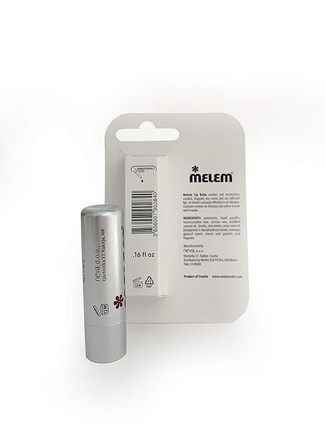 Melem Lip Balm with Lanolin, Moisturizing, Long Lasting, for Dry, Cracked and Chapped Lips in Silver Stick (.16 ounces)-VivaGrace Women
