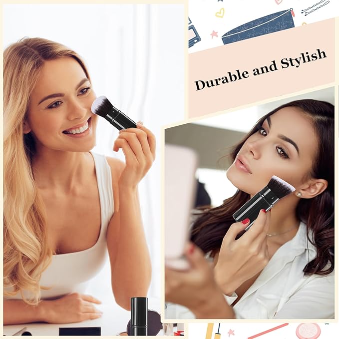 Makeup Brush 2 Pack, Retractable Travel Kabuki Powder Makeup Brush, Foundation Face Blush Brushes for Blending Liquid, Blush, Bronzer, Buffing, Sunscreen,Flawless Cosmetics-VivaGrace Women