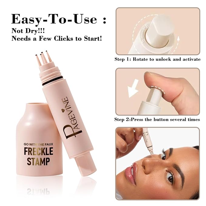Upgrade Freckle Pen Stamp– Waterproof Faux Fake Freckles Makeup Tool, Natural-Looking Freckle Maker & Spray with Multi-Prong Precision Stamp Head, Long-Lasting Sunkissed Makeup (DARK)-VivaGrace Women